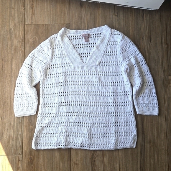 Chico's Open Knit Vneck 3/4 Sleeve Sweater - Picture 1 of 6